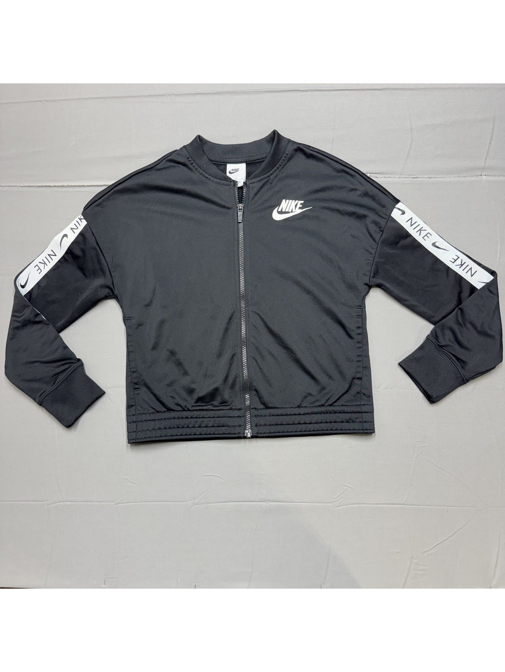 Nike Girls Full Zip Track Jacket Polyester Logo Tape Kids XL Black Athleisure